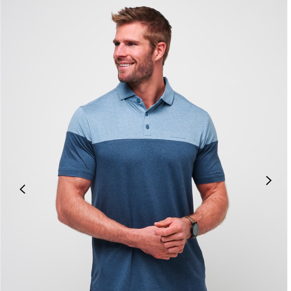 TravisMathew Men’s Heater Pro Color Block Polo, Size Large, Light Teal